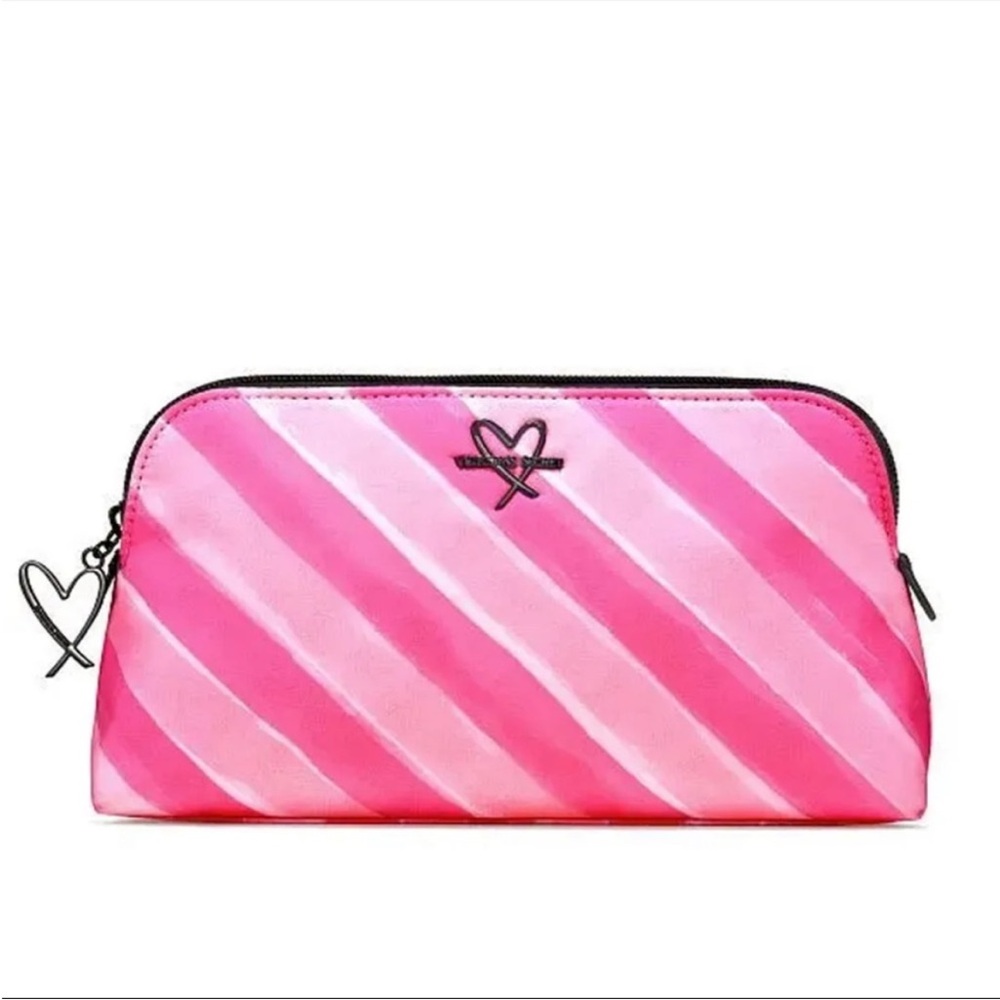 Victoria's Secret Signature Stripes Beauty Bag Pink Travel Cosmetics Pouch